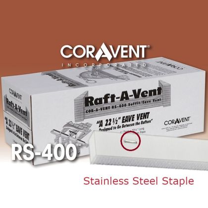 Cor-A-Vent RS-400SSWHT Stainless Staple Raft-A-Vent 1"x1.5"x22.5" White 48ct Coravent