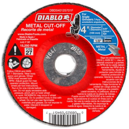 Diablo Metal Cut Off Abrasive Wheel 4"x1/8"