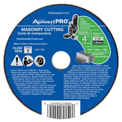 Avanti Masonry Cut Off Abrasive Wheel 4"x1/16"
