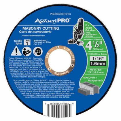 Avanti Masonry Cut Off Abrasive Wheel 4 1/2"x1/16"